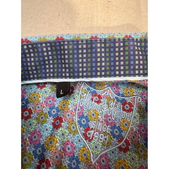 Hinton & Hinton Men's Large Bright Floral Print Short Sleeve Button Down Shirt - Picture 5 of 12